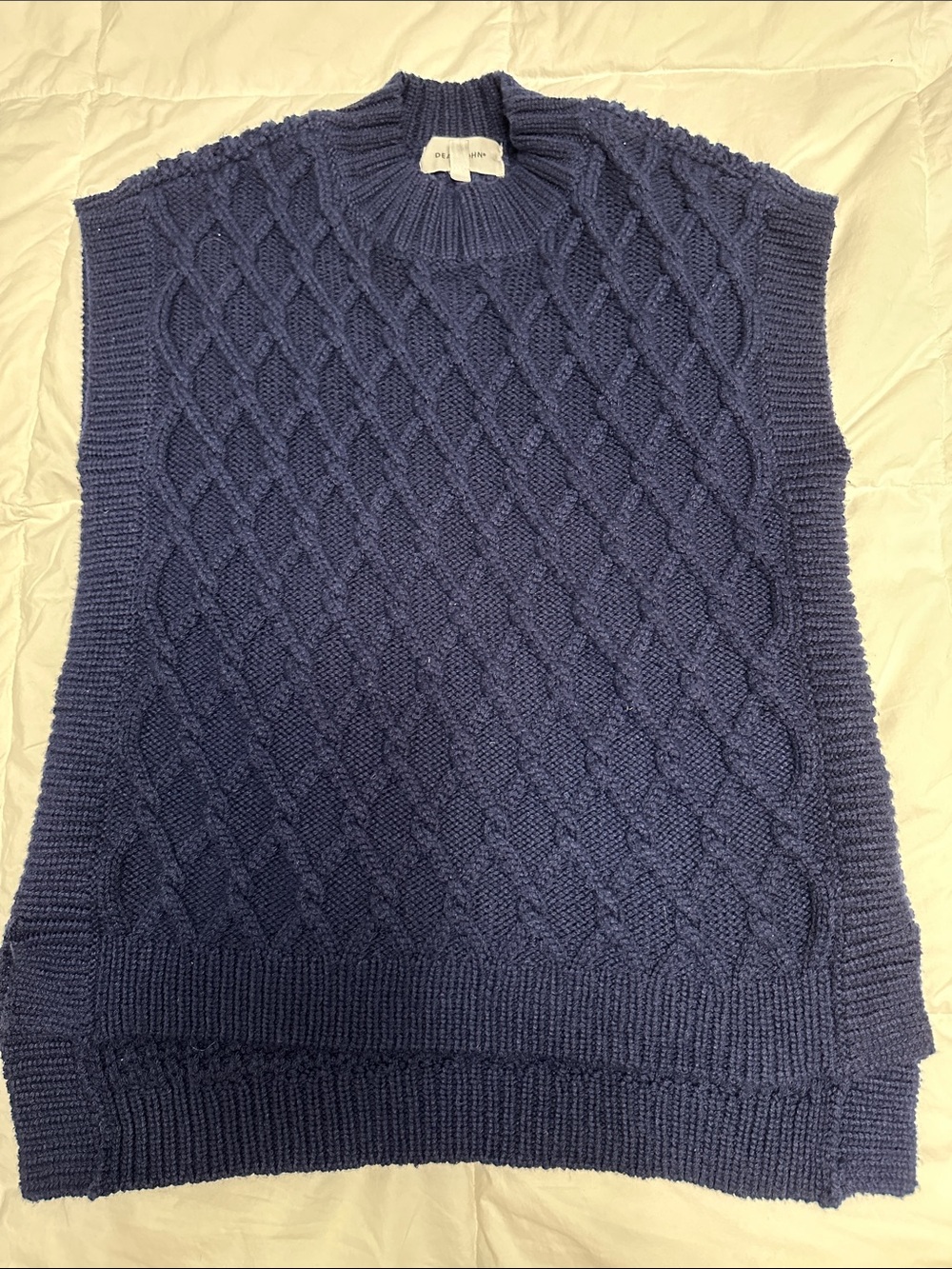 Dear John Navy Blue Cable Knit Sleeveless Sweater Vest